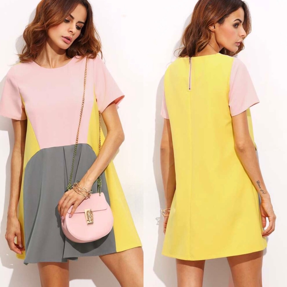 NWOT COLORFUL SHORT SLEEVE LOOSE FITTED DRESS